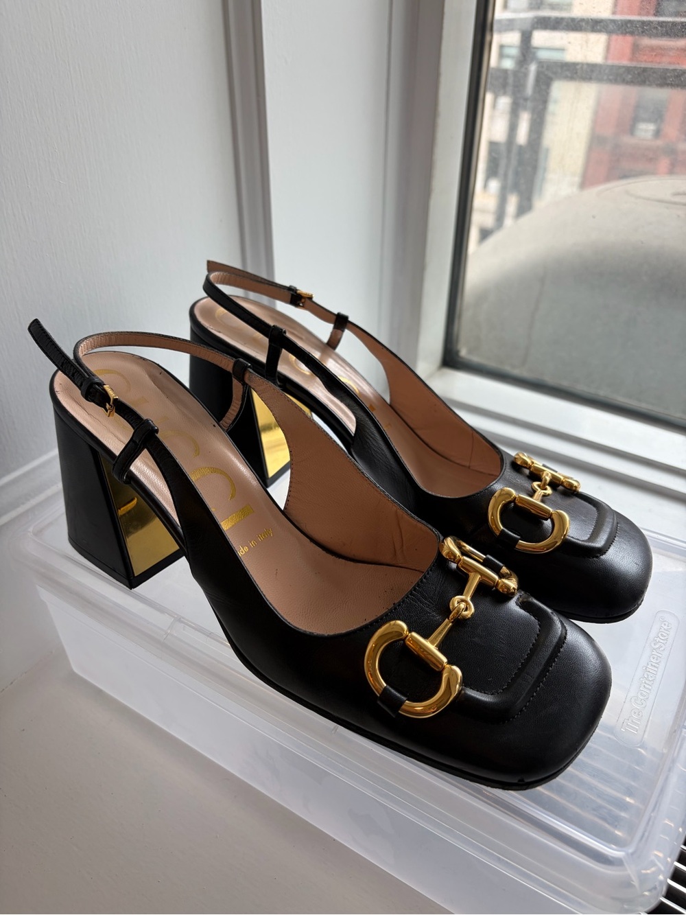 2022 Gucci Alessandro Michele Black Horsebit Leather Slingback Pumps, size 39